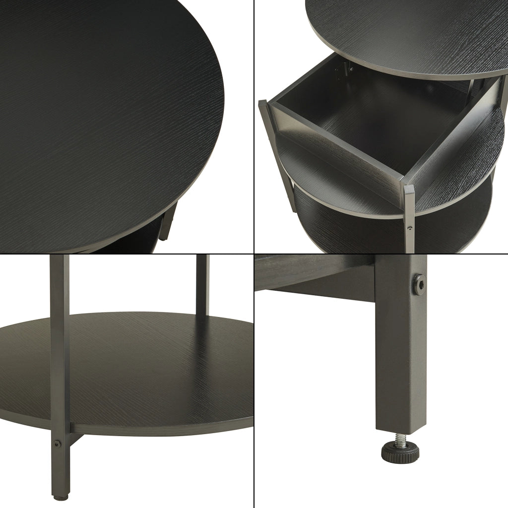 Tavolino da Caffè Kandas con Piano Rotondo Sollevabile (ØxA): 70x49 cm - Nero [en.casa]