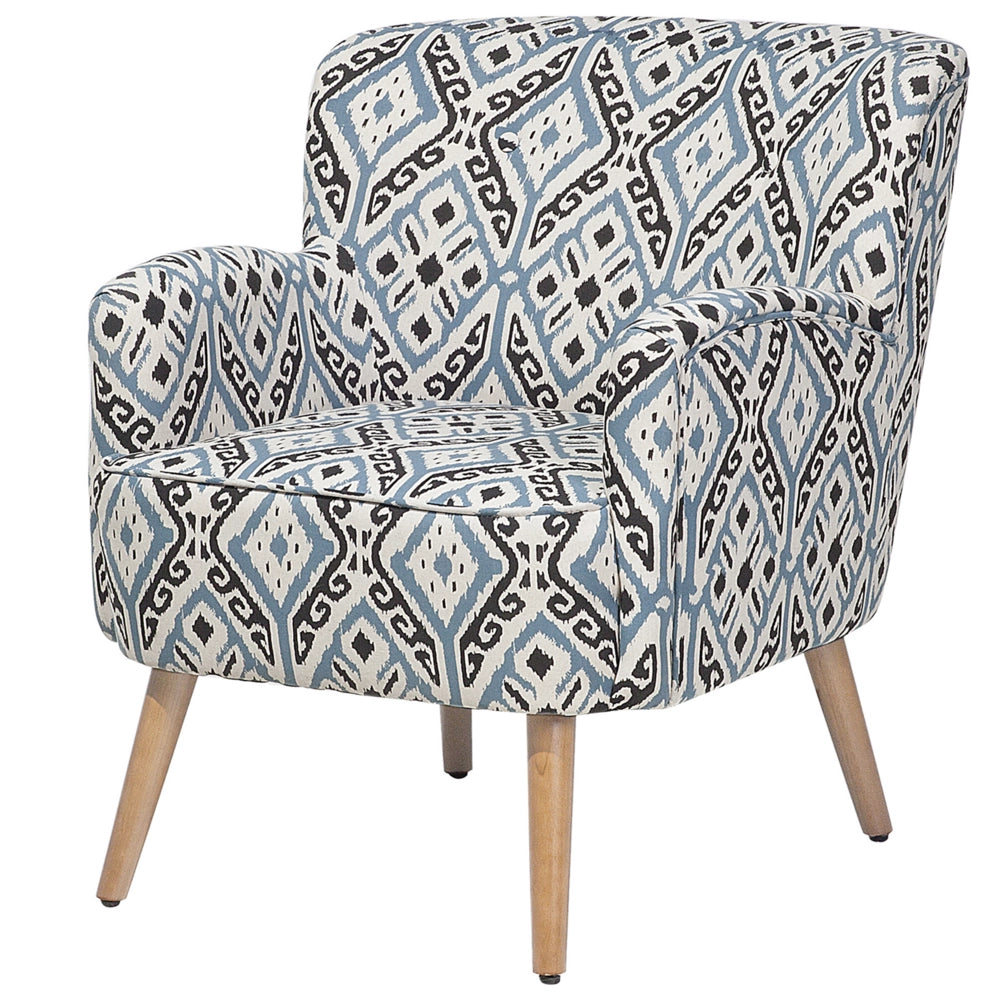 Poltrona Rivestimento in tessuto Multicolore Poggiapiedi Gambe in legno Motivo Retro Boho Soggiorno