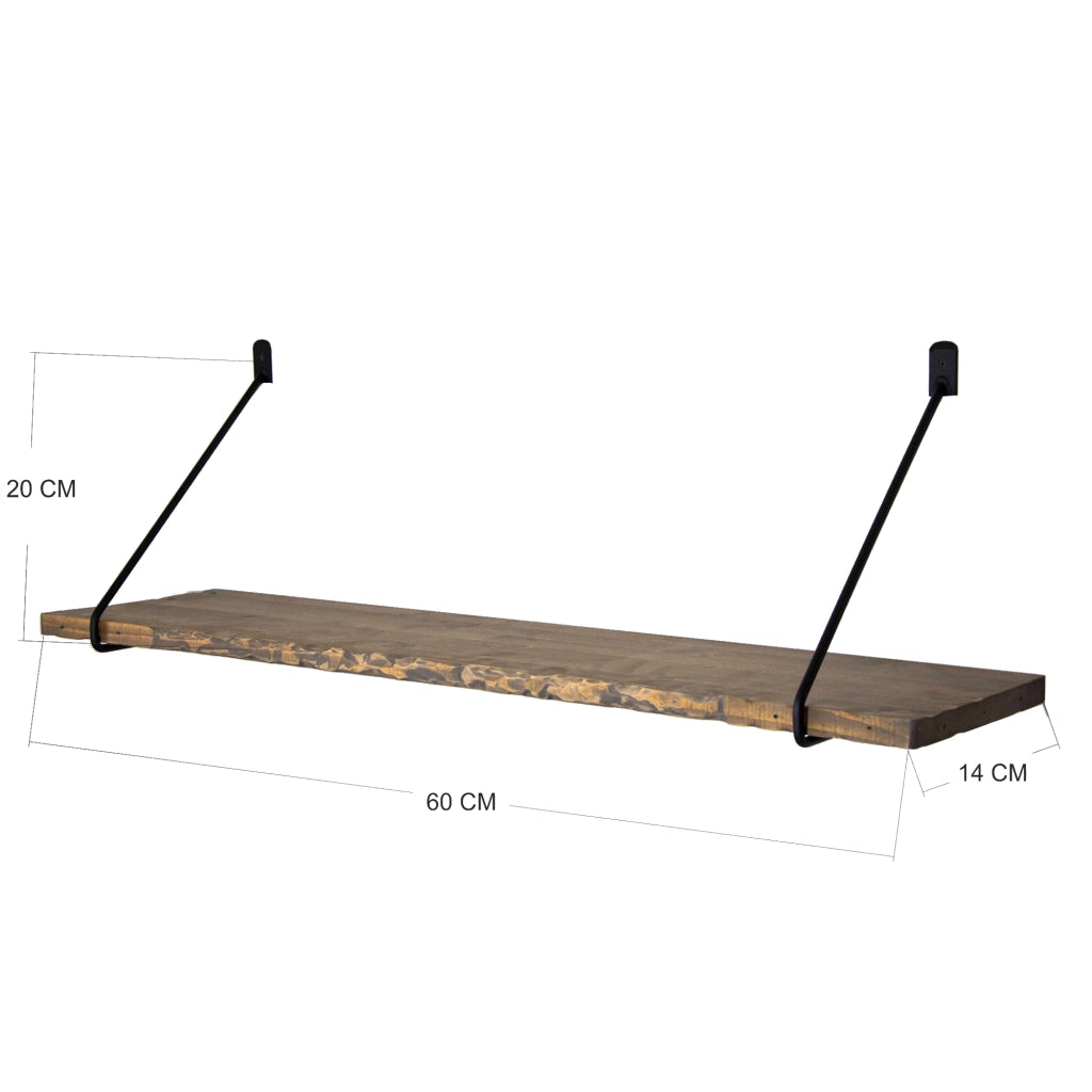 Dovadola, Mensola un Ripiano, 60x14x20h cm Marrone Naturale