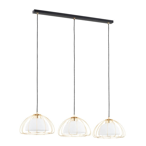 Lampada sospensione Nersy lineare 3 luci E27 nero oro