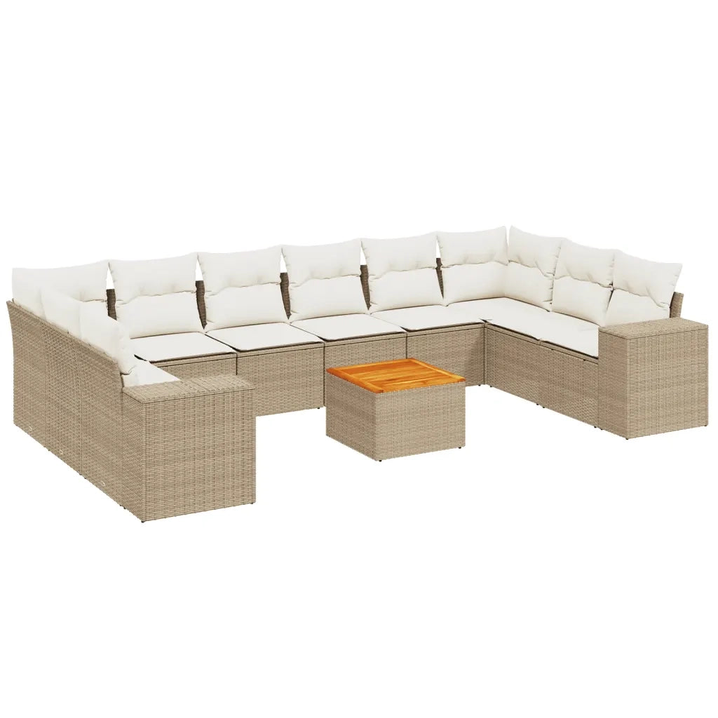 Set Divani da Giardino 11 pz con Cuscini Beige in Polyrattan 3225617
