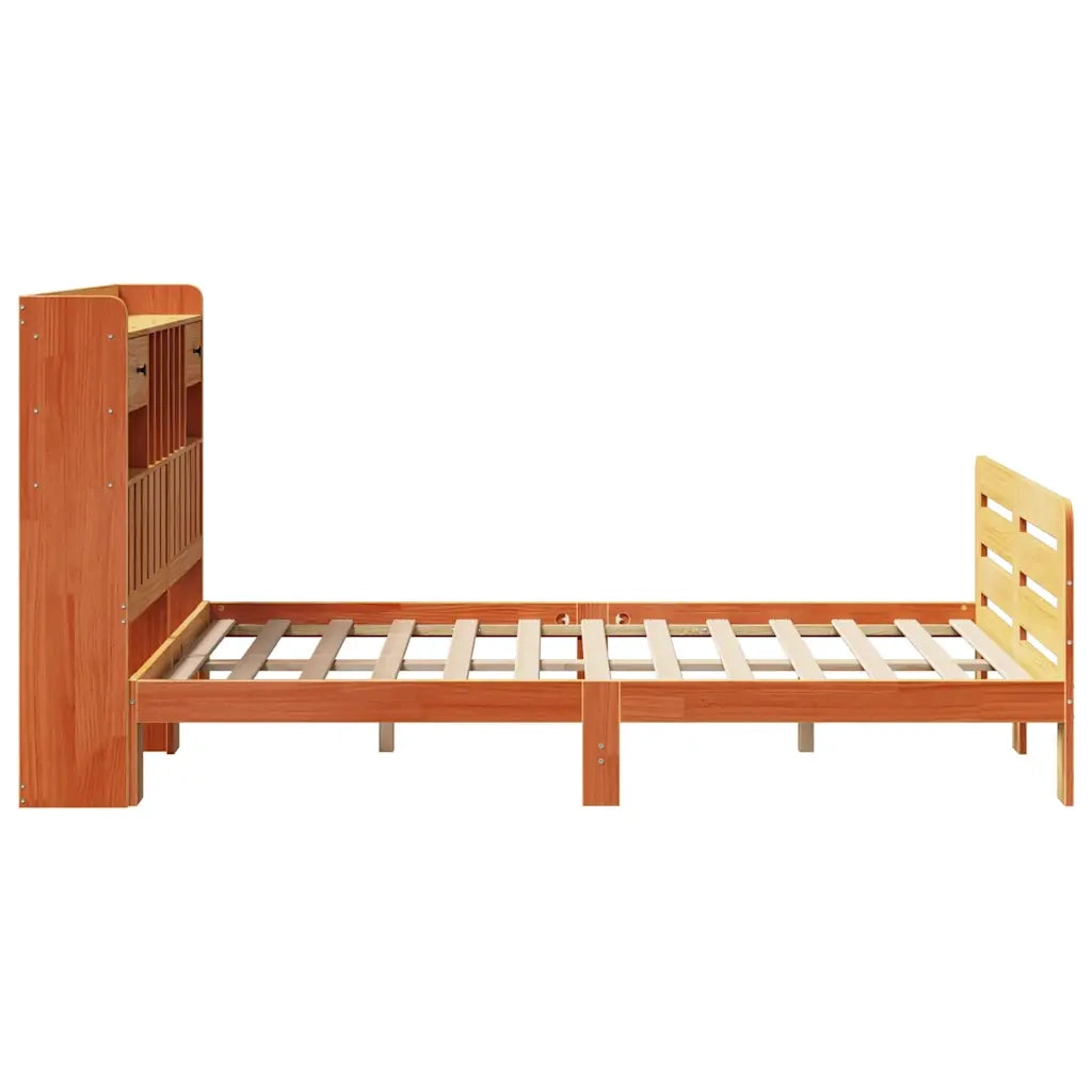 vidaXL Letto Libreria senza Materasso Marrone Cera 135x190 cm in Pino
