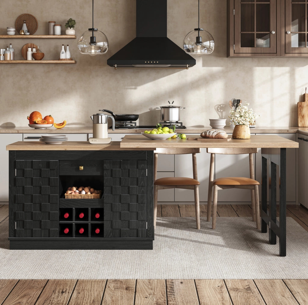 Isola cucina girevole con tavolo estensibile e portabottiglie