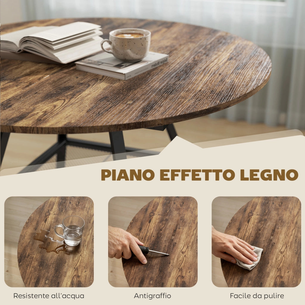 Tavolo da Pranzo 4 Posti Ø100x76 cm Stile Industriale con Ripiano in Metallo Marrone Rustico