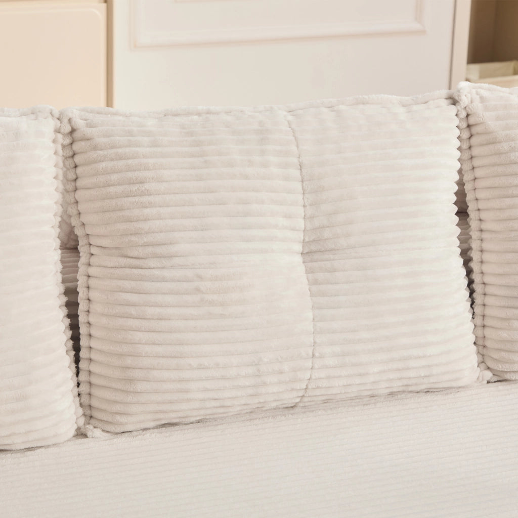 Divano letto modulare in corda con tasche laterali, portabicchieri e cuscini memory per soggiorno, beige