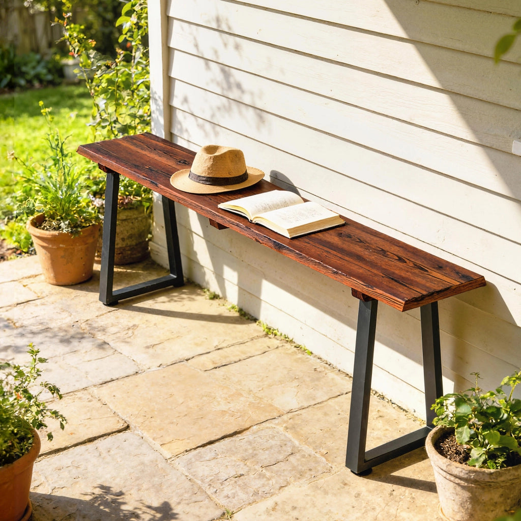 Panchina da Giardino ¨C Minimal ¨C Legno Effetto Carbonizzato, Acciaio, 150x28x48cm