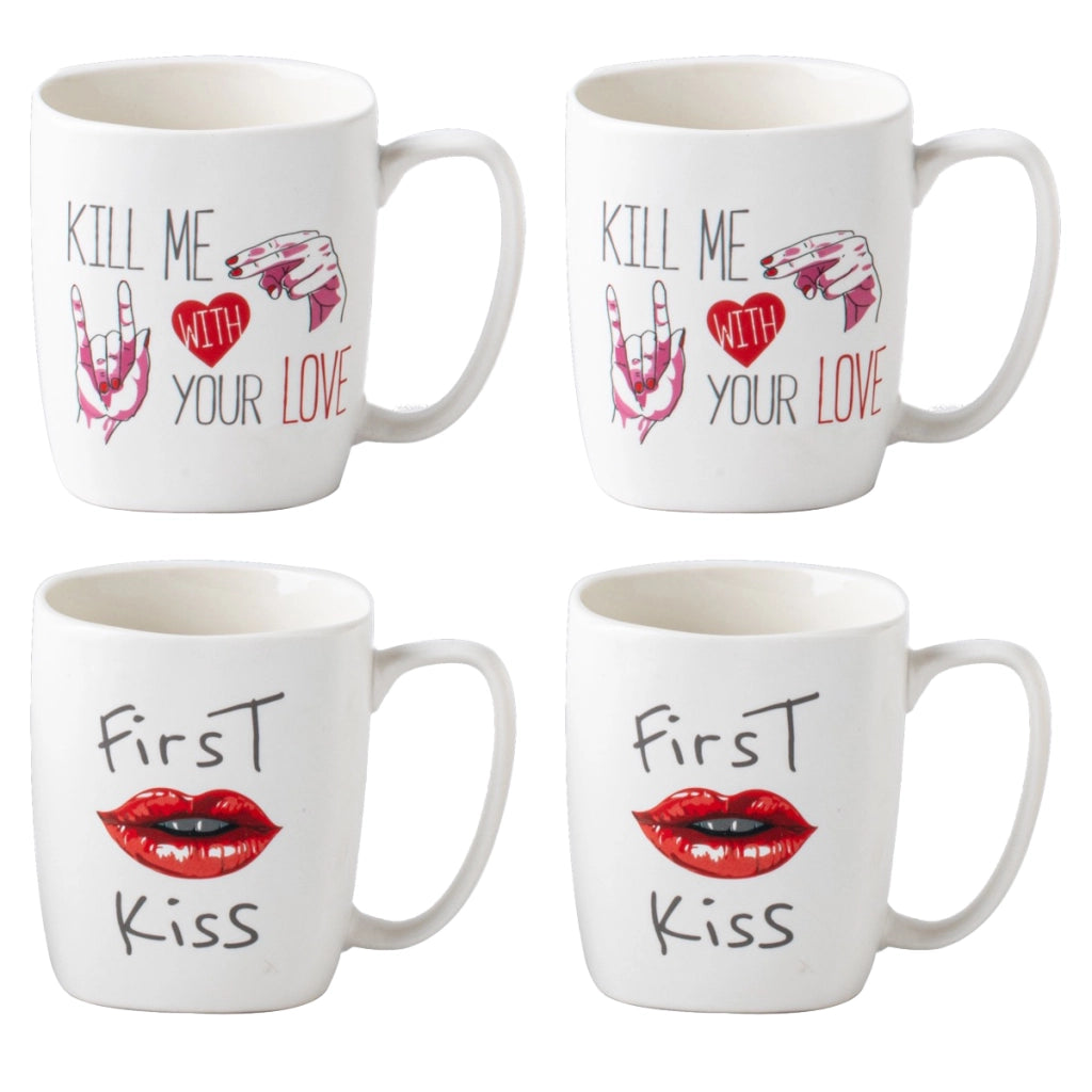 MAURY'S SET 4 TAZZE KISS CON DECORO ASSORTITO DA 390 CC