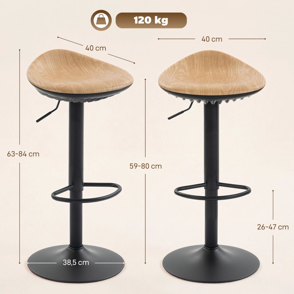 Sgabello da Bar Regolabile con Poggiapiedi e Base Rotante 360¡ã ¨C Zephmum ¨C Legno di Quercia, Acciaio