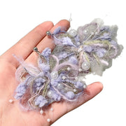 Orecchini pendenti con perle in lana stile francese, viola nebbia, effetto fuoco d'artificio.