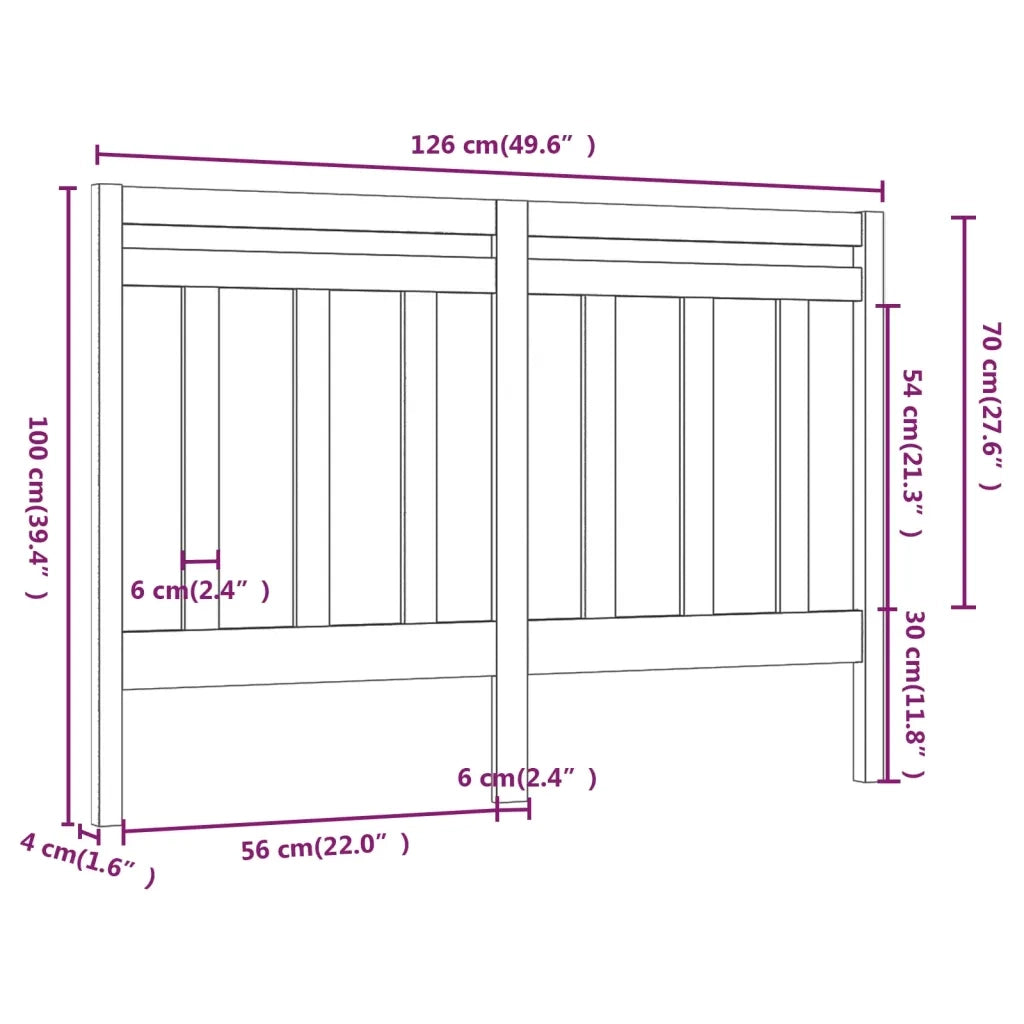 Testiera | Testata per Letto Nera 126x4x100 cm in Legno Massello di Pino