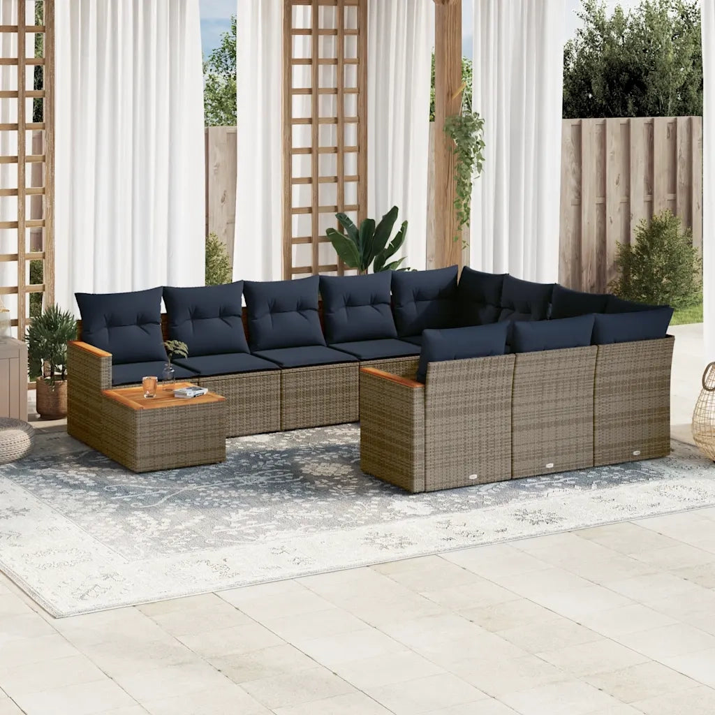 Set Divani da Giardino 11 pz con Cuscini Grigio in Polyrattan 3226369
