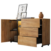 Credenza con 3 cassetti; 1 anta e LED APP - per soggiorno - 140×40×80 cm