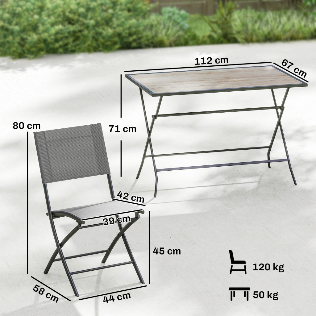 Set Tavolo e Sedie da Giardino Pieghevoli ¨C zephmum ¨C Grigio Polipropilene 5 Pezzi