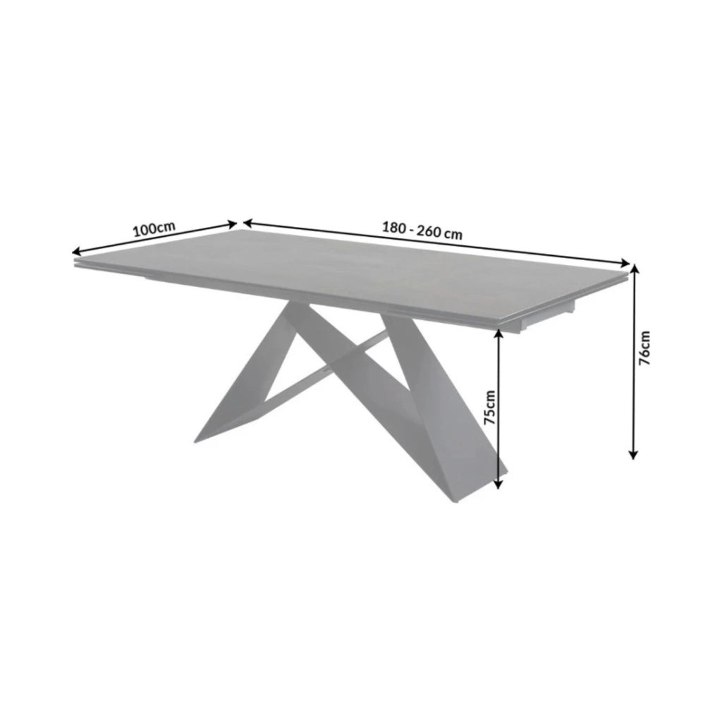 Tavolo da pranzo ATARA 180–260 cm – Piano in ceramica grigio tortora e struttura in metallo nero
