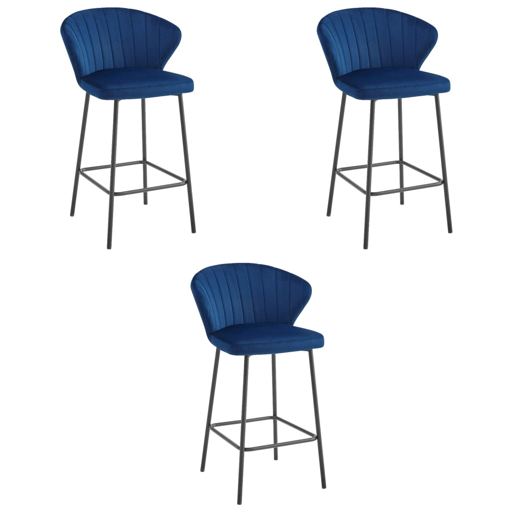 Sgabello da bar Valora GATTA in velluto blu navy con gambe nere x3