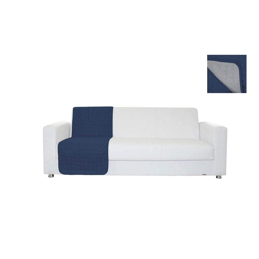 Copridivano a Fascia 1 Posto 60x190 cm in Microfibra Doubleface Blu Scuro/Grigio Chiaro