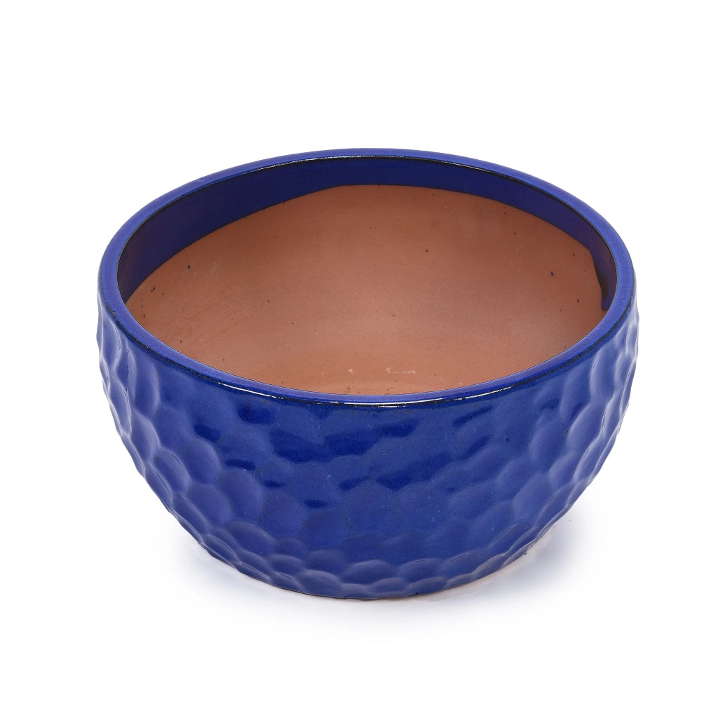 Fioriera a più livelli in ceramica rinforzata con texture a rilievo, drenaggio, blu antico 49 × 49 × 31.5 cm