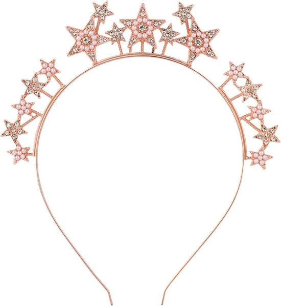 Cintura per capelli con stelle e tiara con strass brillante per matrimonio (rosso oro)