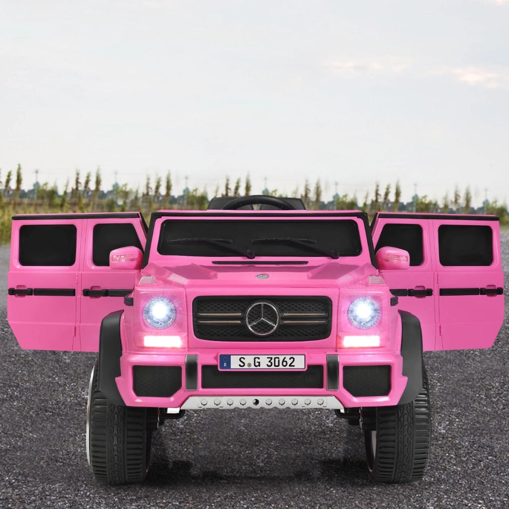 Mercedes Benz Maybach G650-S 12 V per bambini con luci LED, Jeep a batteria con 2 portiere apribili Rosa-Macchinine giocattoli