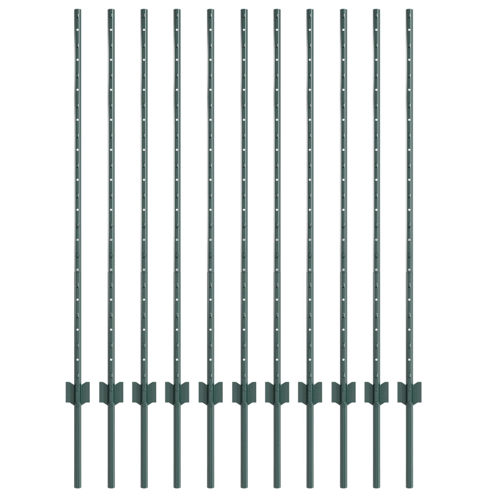 Pali per Recinzione 11 pz Canale a U Verde 120 cm Acciaio