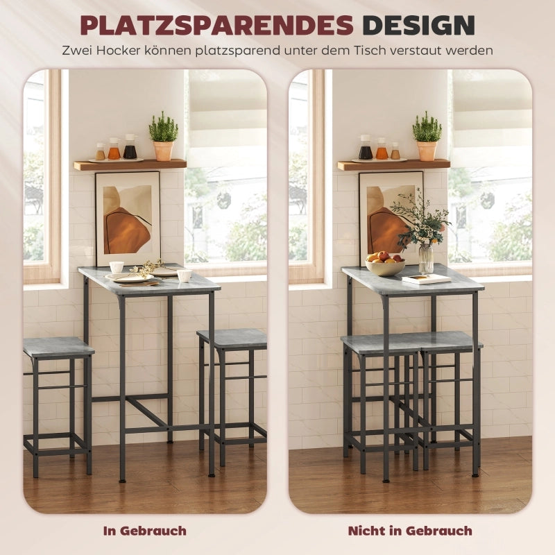 TAVOLO BAR Set da 3 pezzi 80x50x87 cm Grigio Acciaio