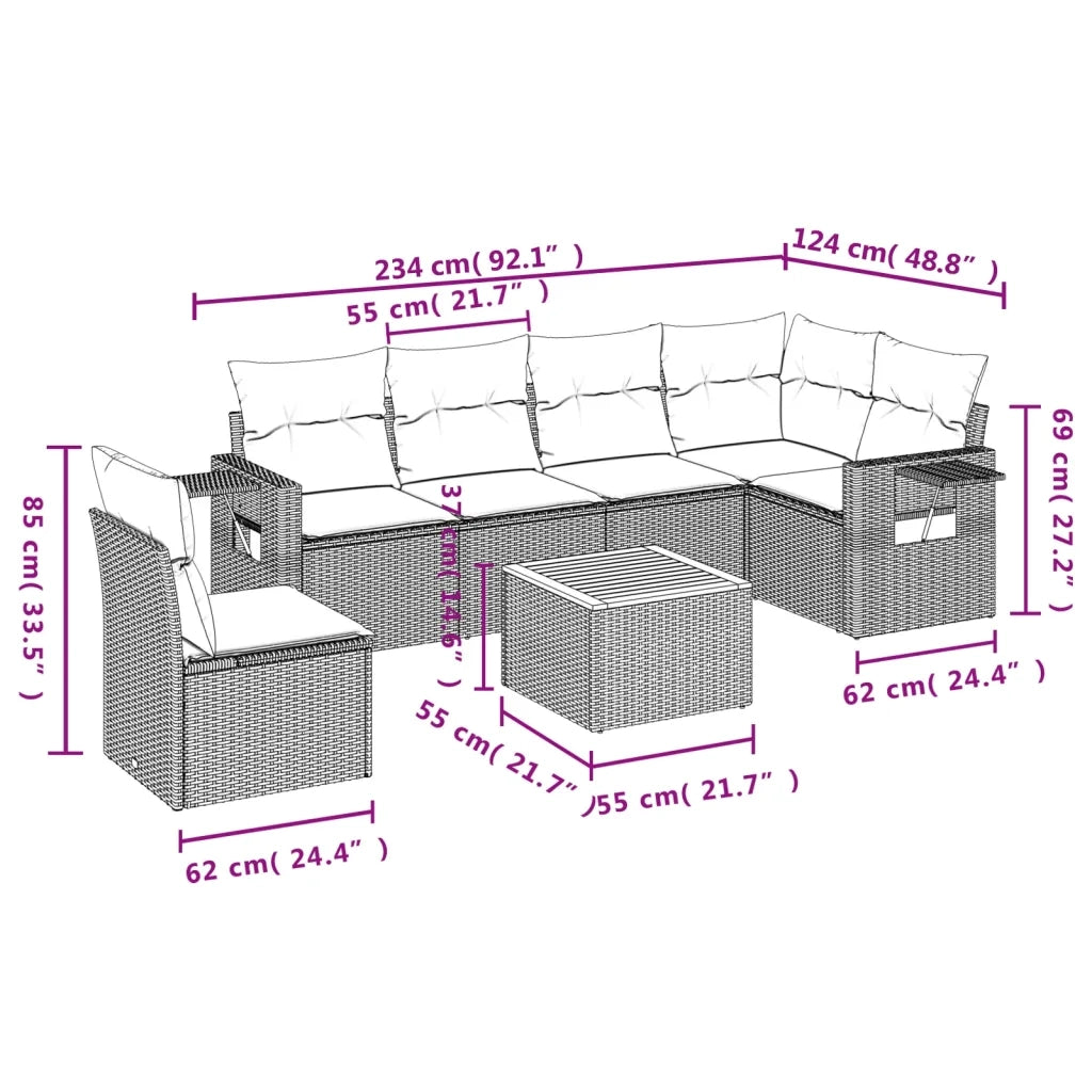 Set Divani da Giardino 7 pz con Cuscini Grigio in Polyrattan 3259267