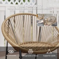 Set da Giardino 3 Pezzi in Rattan e Acciaio con 2 Sedie con Cuscini e Tavolino da Caffè a Cilindro, Multicolore