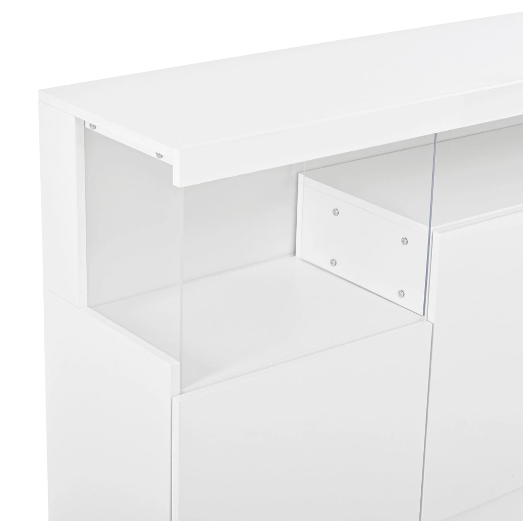 Credenza 140x36x80 cm in truciolare e MDF bianca con LED via app e vetrina