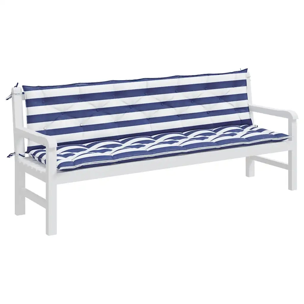 Cuscini Panca Giardino 2pz Righe Bianche Blu 200x50x7cm Tessuto 361747