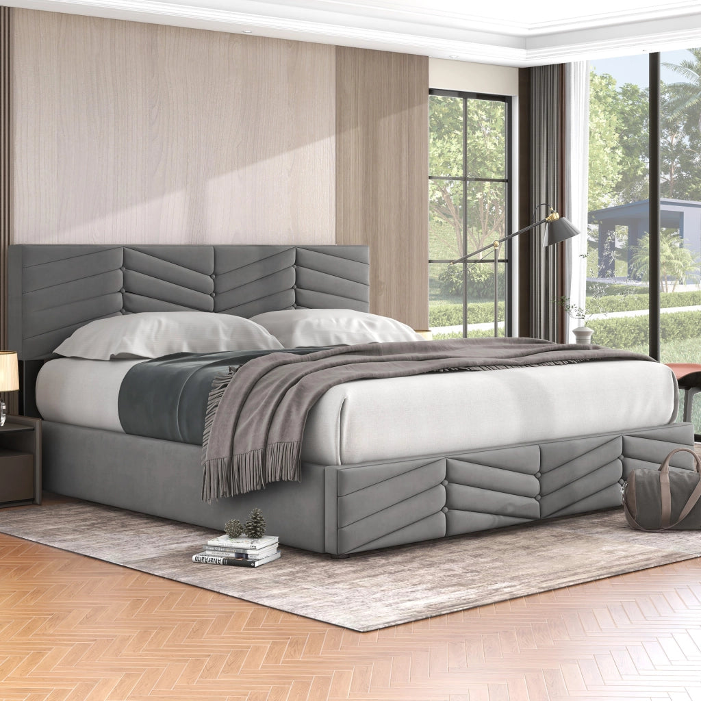 Letto Contenitore Letto Matrimoniale 160 x 200 cm con Testiera Regolabile; senza Materasso; Velluto; Grigio