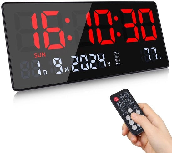 Orologio Digitale da Parete, 15,5" Grande Orologio da Parete LED Digitale, Orologio con Calendario, Secondi, Temperatura, Data, Giorno, Orologio Digitale con Impostazione Standard per Sala, Cucina, Ufficio