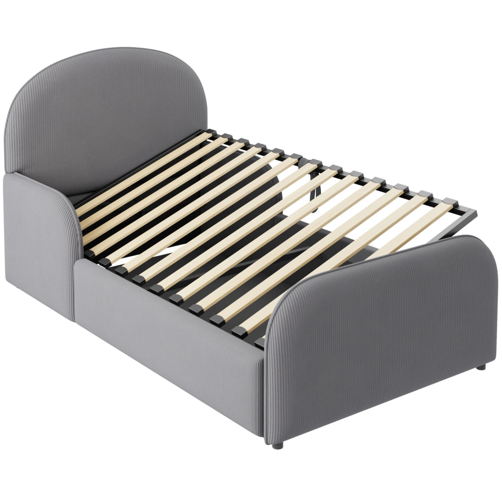 Letto imbottito per bambini con contenitore idraulico 90x200 cm in velluto grigio