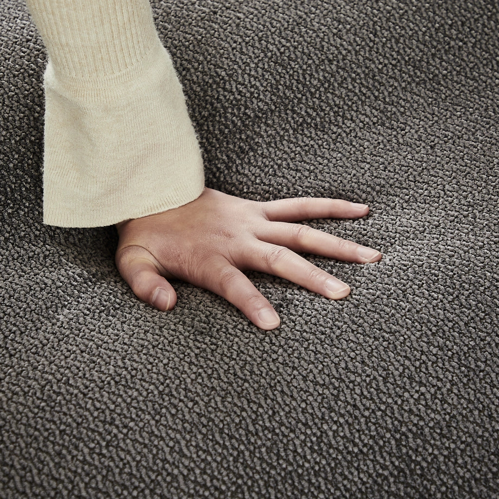 Divano dritto in ciniglia con braccioli ampi, imbottitura con bottoni e seduta profonda grigio 224 × 104 × 66 cm