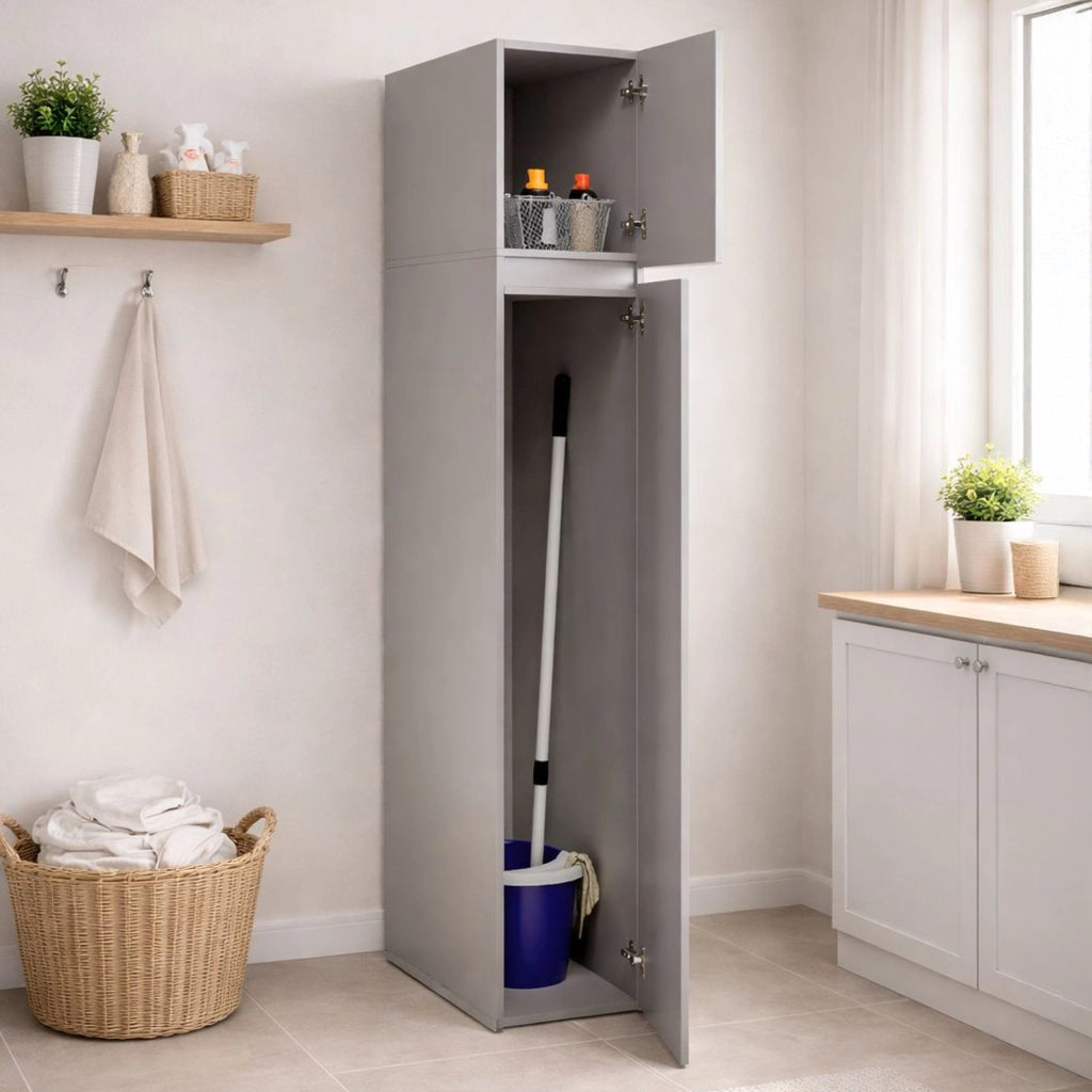 Gilroy, Armadio Multiuso 2 Ante 3 Ripiani Made in Italy, 35x195h cm Grigio