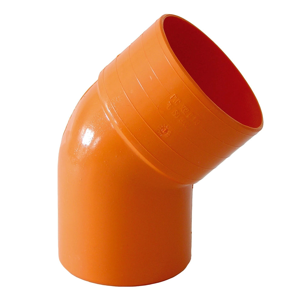 Curva aperta 45 gradi in pvc arancio rossa diametro mm 63