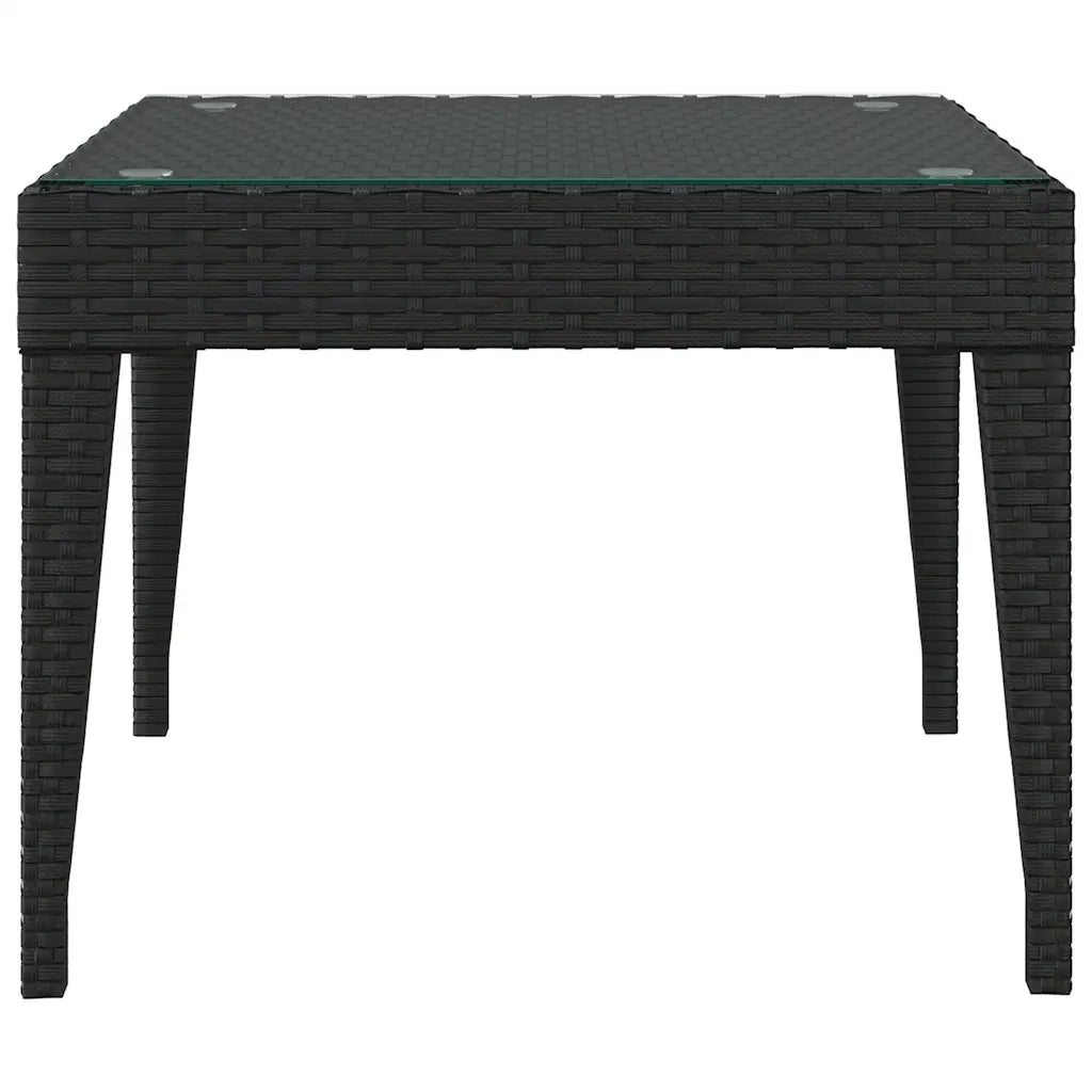 Tavolino | Tavolo laterale Nero 50x50x38 cm Polyrattan e Vetro Temperato