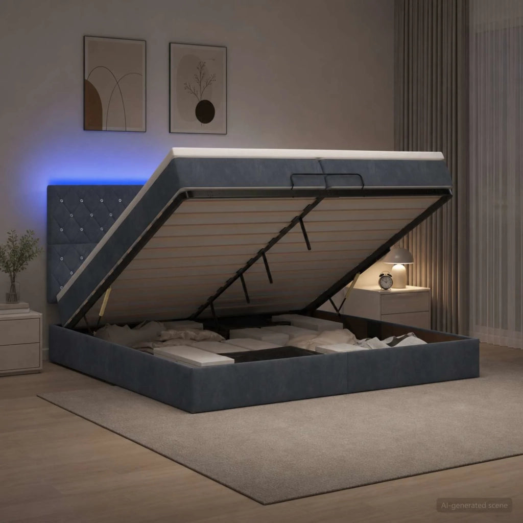 Letto Ottomano con Materasso e LED Grigio Scuro 200 x 200 cm 3458254