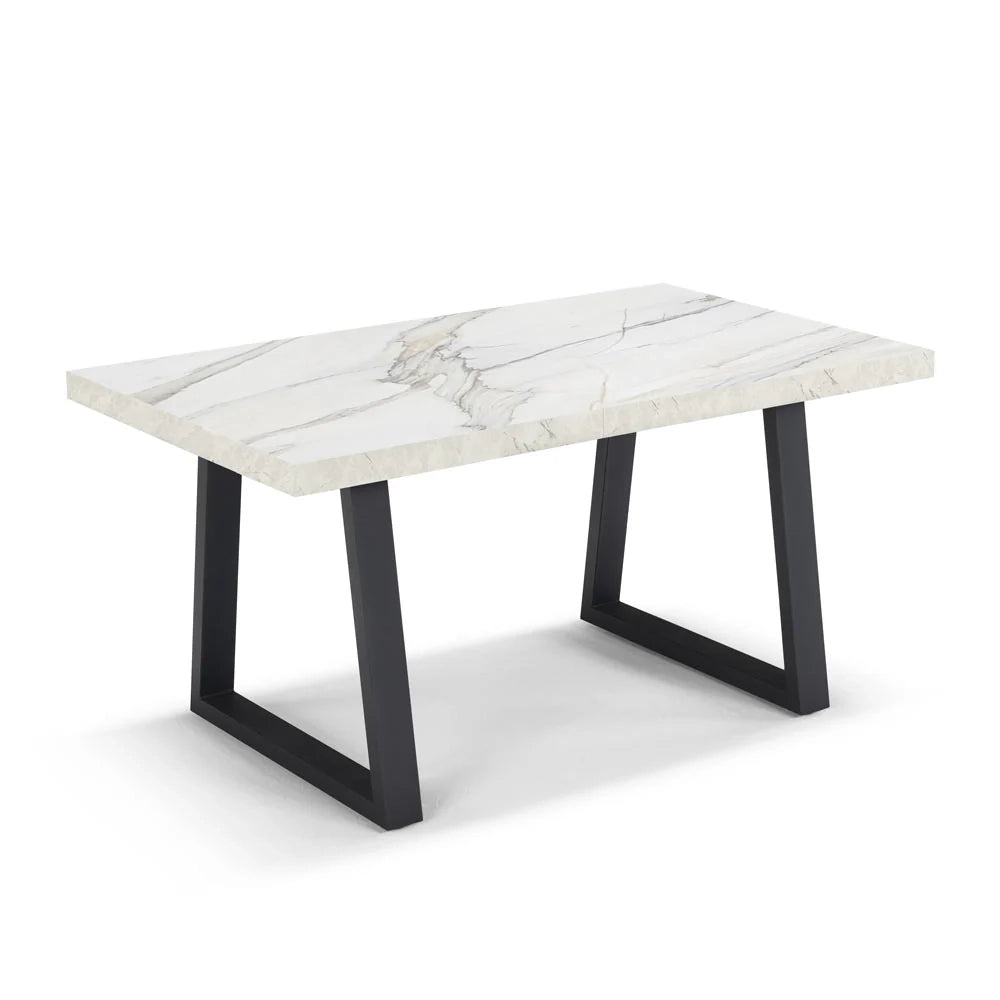 Tavolo da pranzo allungabile Marmo di Carrara 145x85 MADE IN ITALY modello GOYA fino a 195 CM per sala da pranzo, cucina e soggiorno, design moderno con top in melaminico