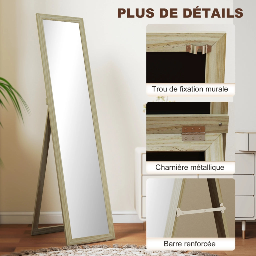 Specchio a Pieno Lunghezza con Supporto e Muro ¨C zephmum ¨C 37x37x154cm legno naturale