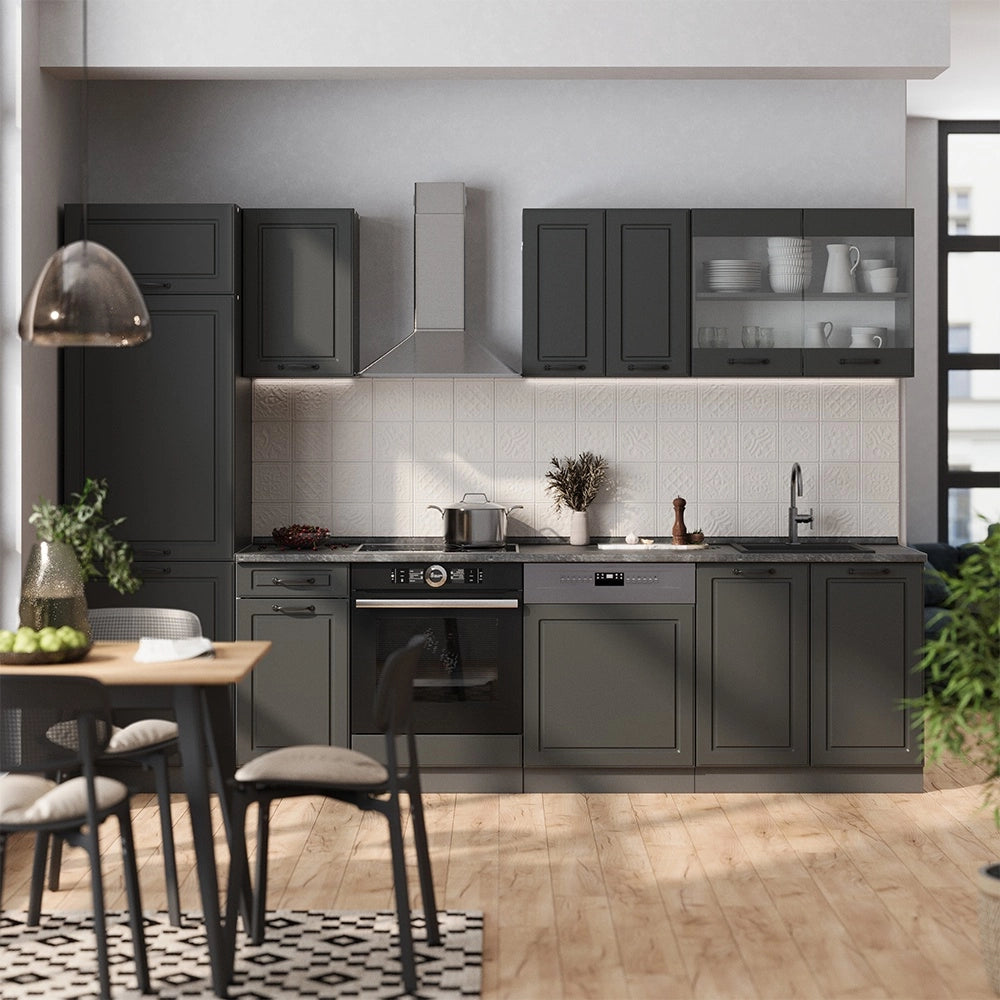 Cucina componibile R-Line Antracite rustico/Antracite 300 cm, PL Rovere Vicco
