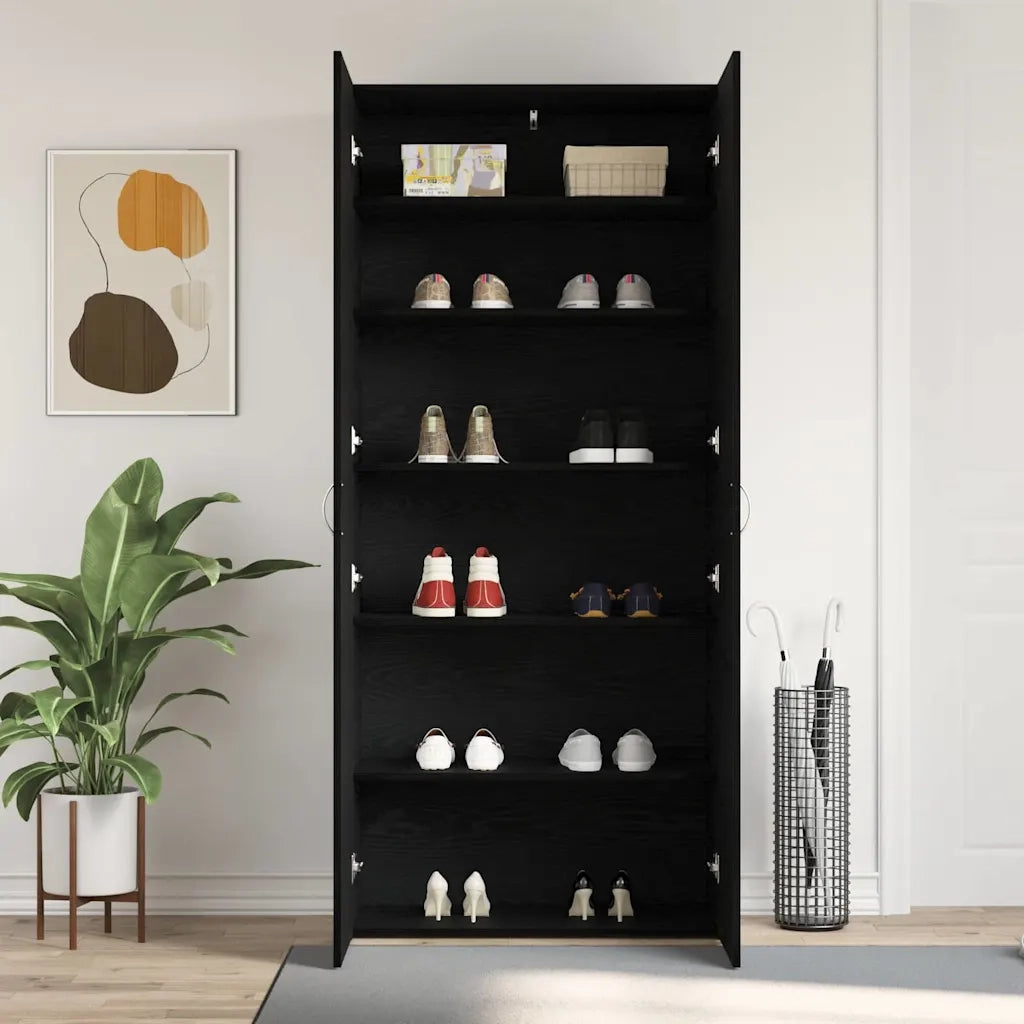 Mobile per scarpe 80 x 35.5 x 180 cm Legno ingegnerizzato Nero 3333845