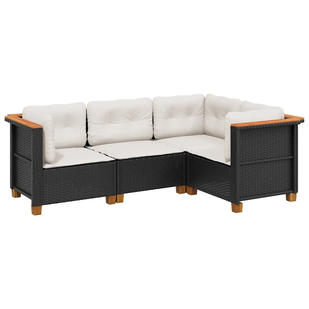 Set Divani da Giardino 4 pz | Set Salotto da Giardino con Cuscini Nero in Polyrattan