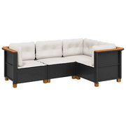 Set Divani da Giardino 4 pz | Set Salotto da Giardino con Cuscini Nero in Polyrattan