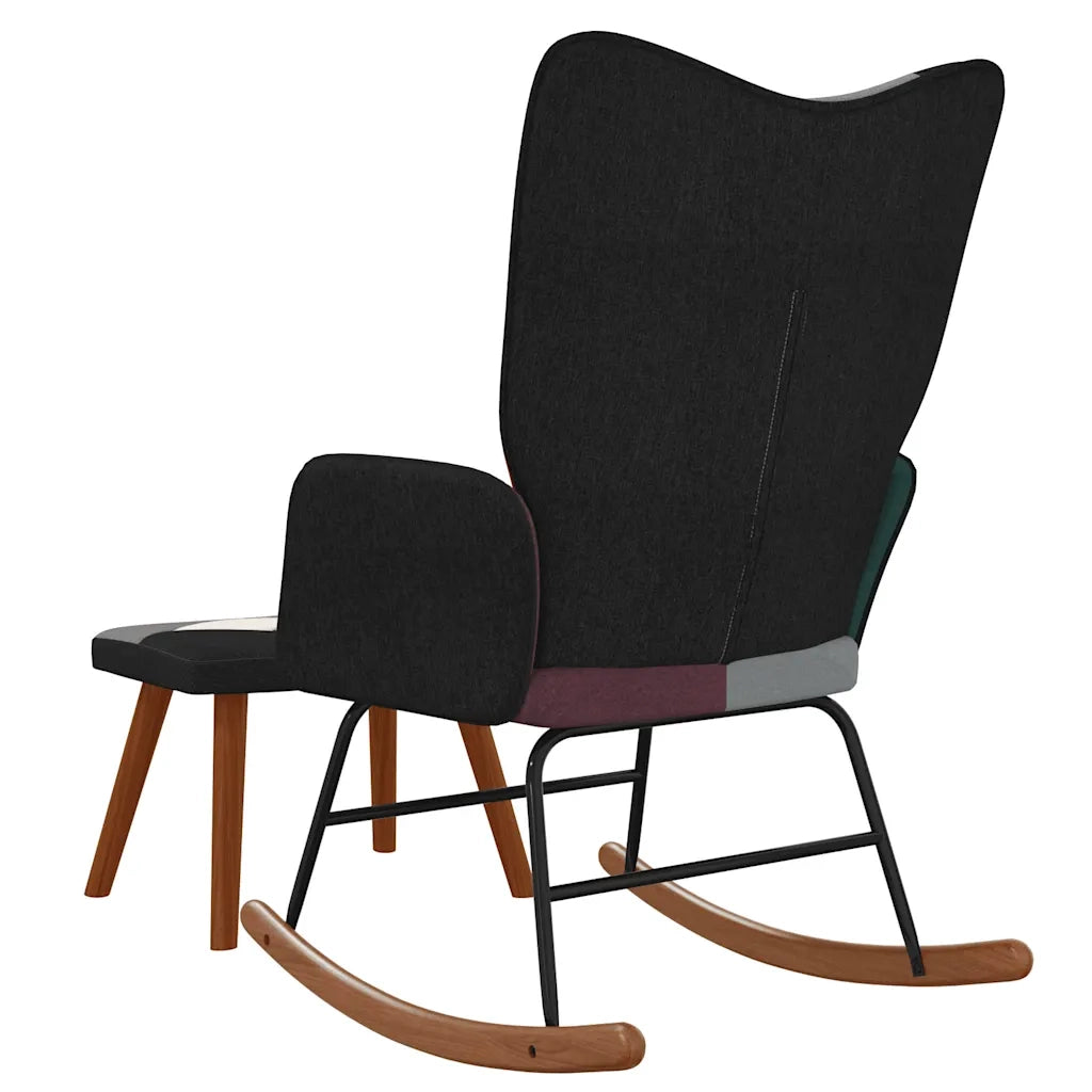 Sedia a Dondolo con Poggiapiedi in Tessuto Patchwork 328204