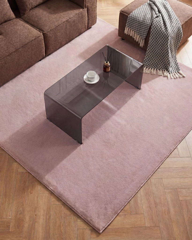 Tappeto Rotondo Viola Chiaro in Finta Pelliccia 160 x 160 cm a Pelo Lungo per Soggiorno con Retro in Poliestere Stile Moderno