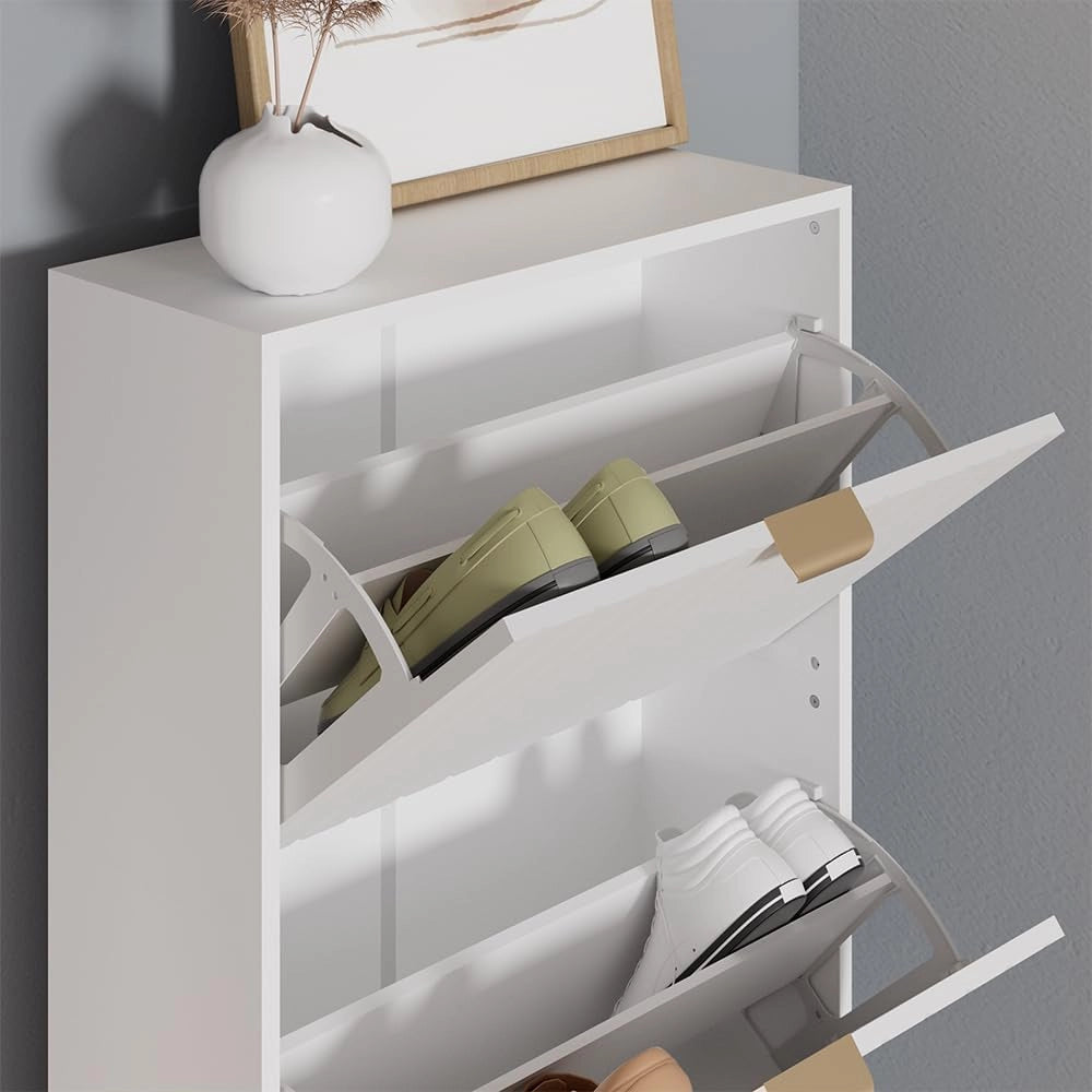 Armadio per le scarpe Helge, Bianco, 60 x 128.5 cm 3 scomparti, per la conservazione e l’organizzazione delle scarpe nell’ingresso