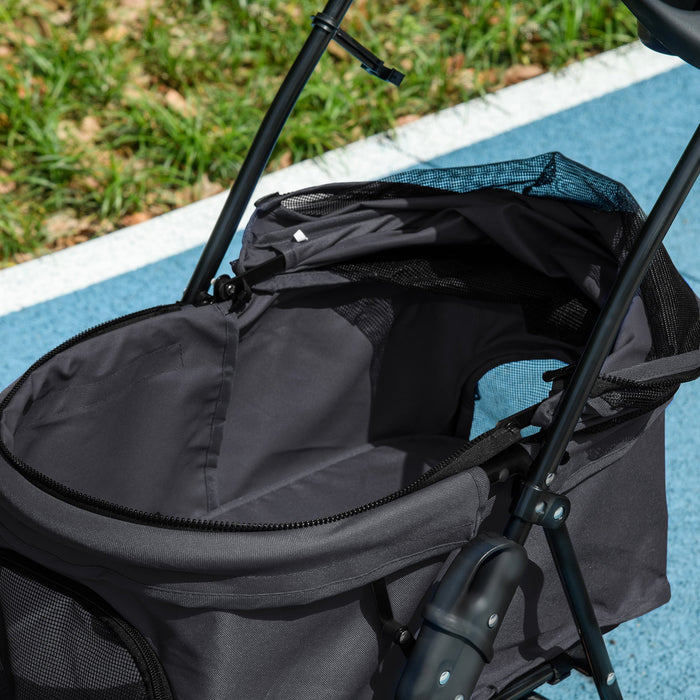 Passeggino per Cani Piccoli Pieghevole con Guinzaglio e Cestino Nero