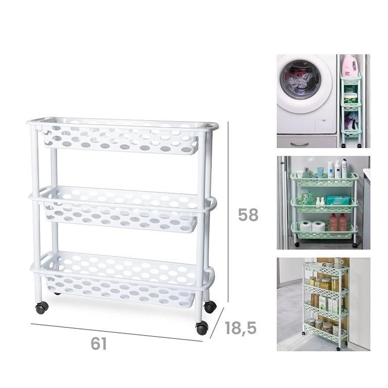 Carrello da Cucina Ripostiglio Slim Bianco 3 Piani 58 x 61 x 18,5 cm