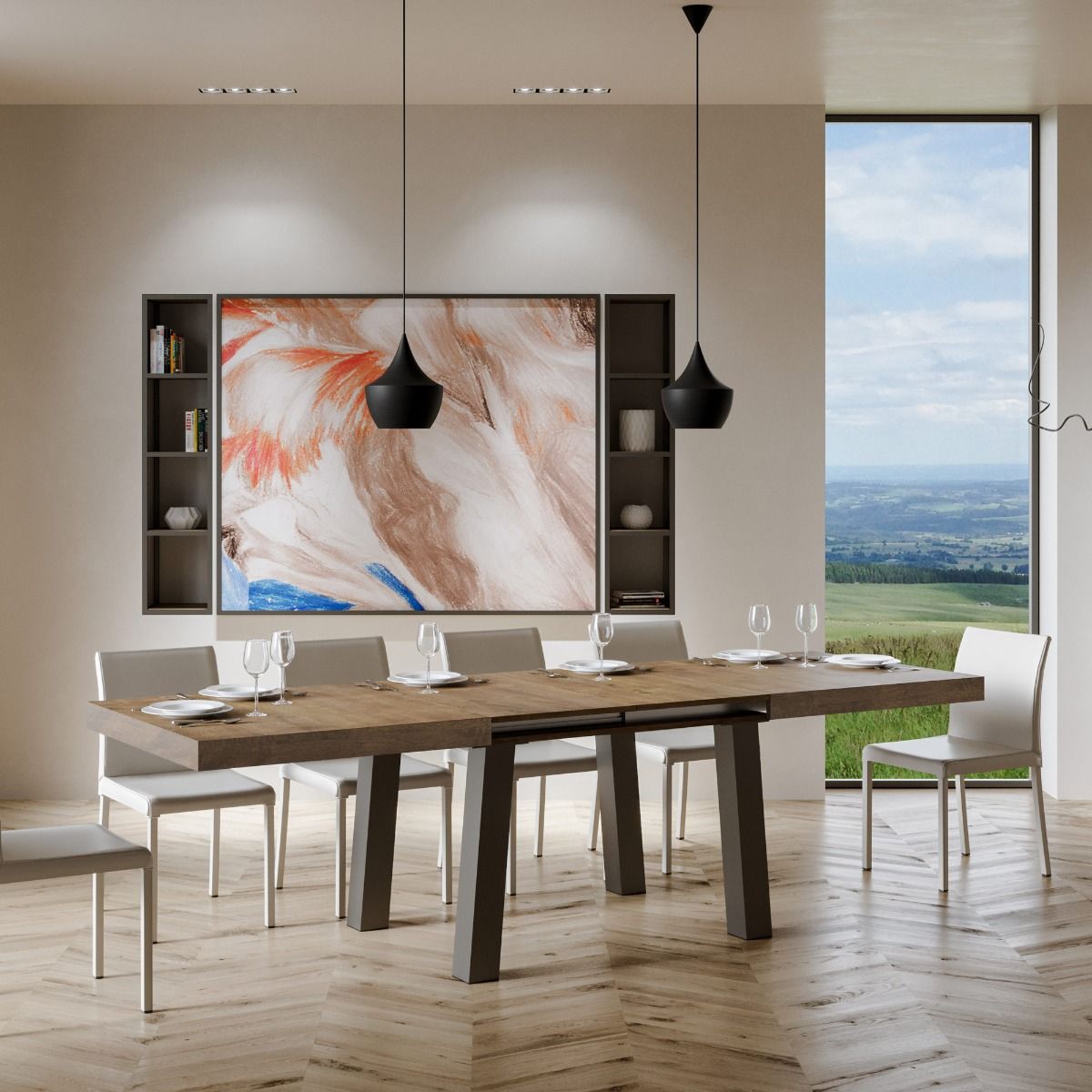 Tavolo Allungabile 200-304x90x77 cm Bridge Noce Telaio Antracite