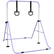 Sbarra Ginnastica Artistica per Bambini 148x105x88-128 cm ad Altezza Regolabile con 2 Anelli in Acciaio Viola